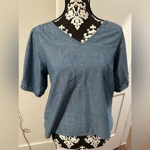 J. Crew Blue Indigo V Neck Blouse